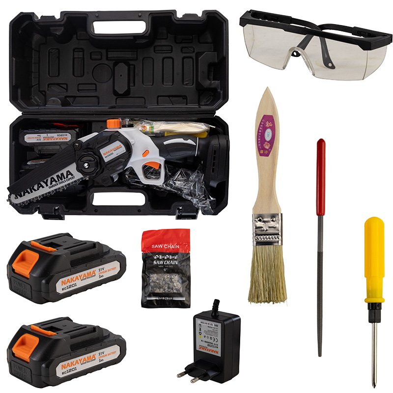 CORDLESS MINI CHAINSAW 21V, BRUSHLESS, BAR 15cm, 1kg,CHAIN 1/4'' 1,1mm 37Links, 10m/s, 2x2Ah Li-Ion - Imagen 7