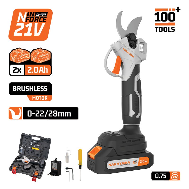 BATTERY PRUNING SHEARS 21V, BRUSHLESS, CAPACITY 0-22/28mm, 0.74kg, 2x2Ah Li-Ion, BMC