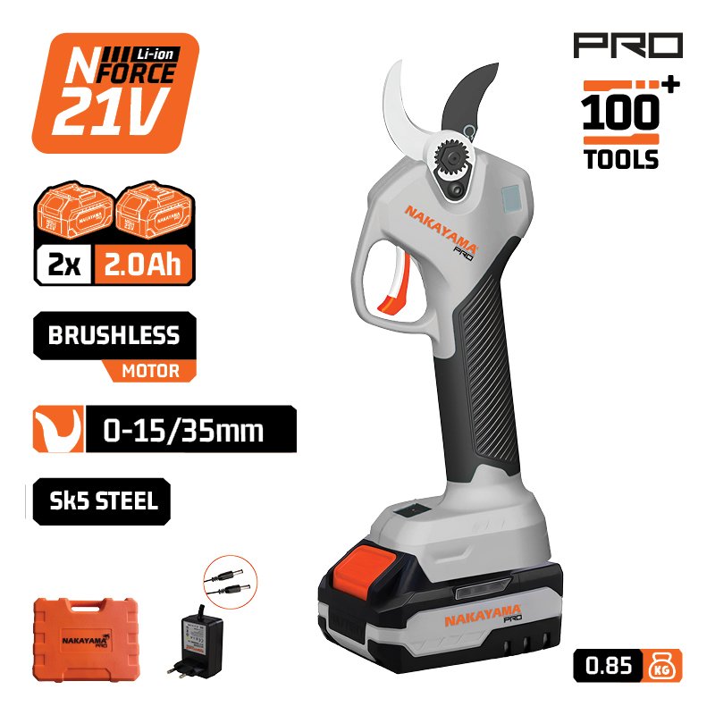 PRUNING BATTERY SHEARS 21V, BRUSHLESS, PROGRESSIVE CUTTING, CAPACITY 0-15/0-35mm,0.85kg, BMC CASE