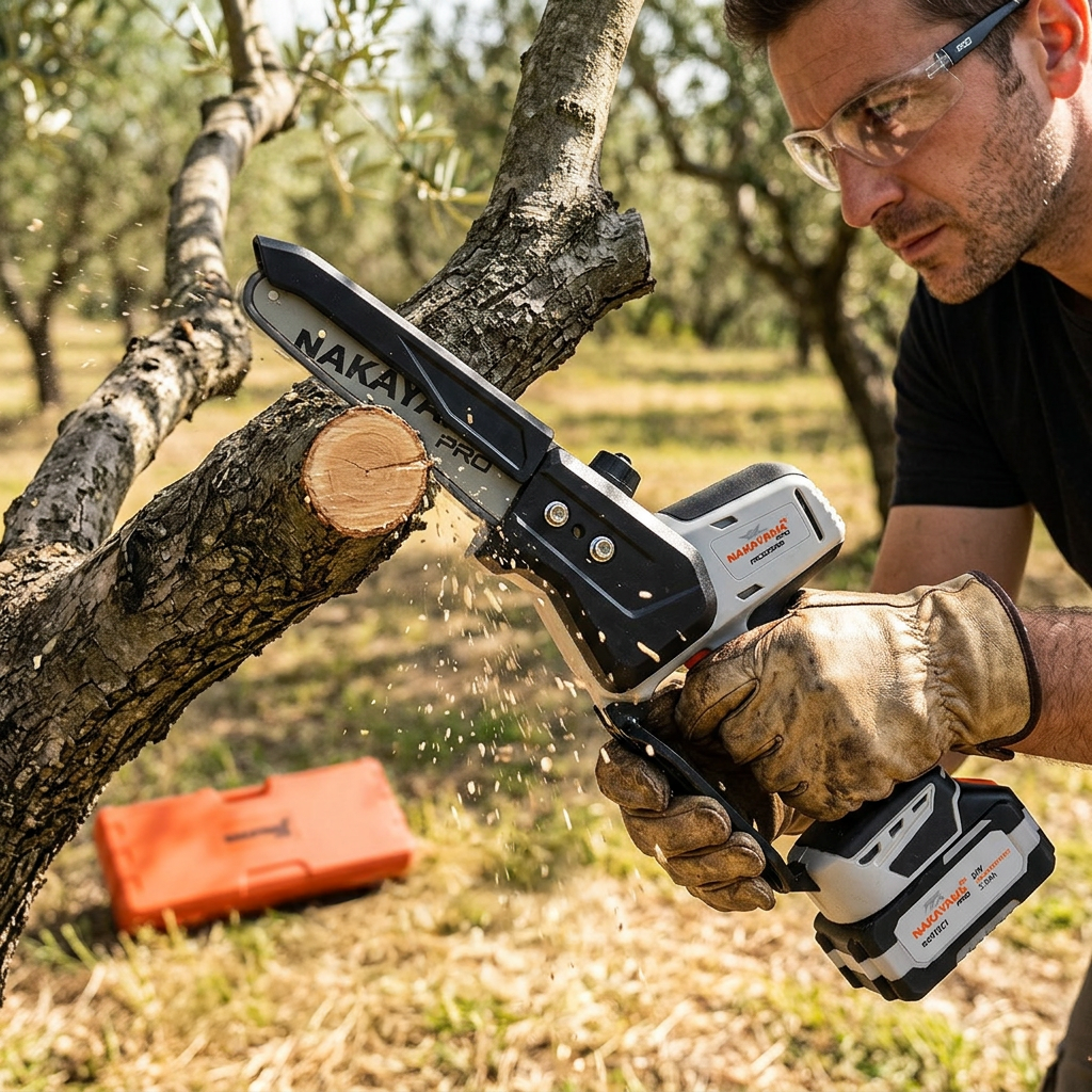 PRUNING BATTERY CHAINSAW 21V, BRUSHLESS, 20cm BLADE, 1.4Kg, 1/4"1.1mm 47Link 11m/s, 2x5Ah, AUTOMATIC - Image 3