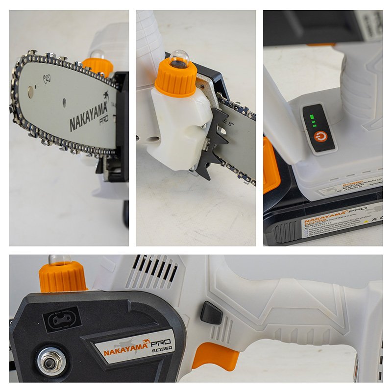 CORDLESS MINI CHAINSAW 21V, BRUSHLESS, 1500gr, 20cm BAR,CHAIN 1/4" 48Link 8m/s, 4.0Ah Li-Ion, CASE - Image 2
