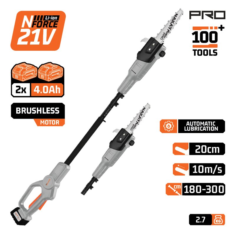 NAKAYAMA PRO EC1615 BATTERY TELESCOPIC POLE SAW 21V, 2x4Ah,20cm BLADE,AUTOMATIC LUBRICATION