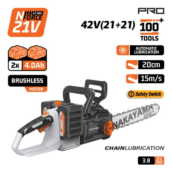 NAKAYAMA Pro EC1711X44 BRUSHLESS CHAINSAW 40V, Li-ion, BLADE 40cm,2x4.0ah , DUAL 4A