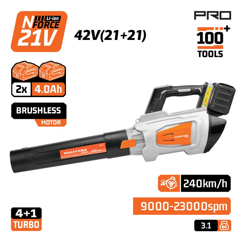 NAKAYAMA Pro EC1719X44 CORDLESS BLOWER , BRUSHLESS , 42V,,Li-Ion,240km/h,2x4.0ah