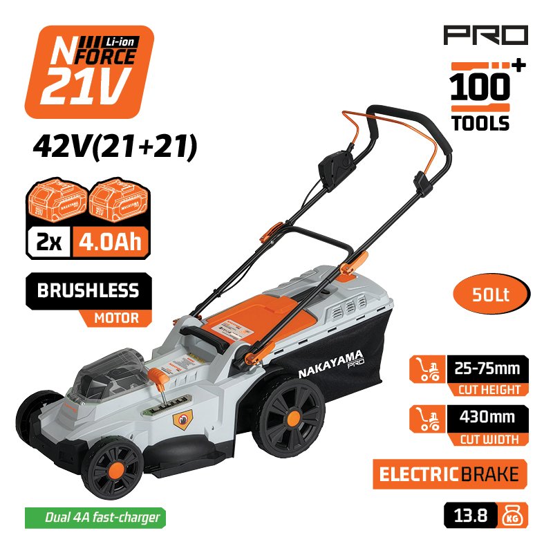 NAKAYAMA Pro EC1726X44 CORDLESS LAWN MOWER,BRUSHLESS 42V,Li-Ion,2x4.0ah,4A,WIDTH 43cm