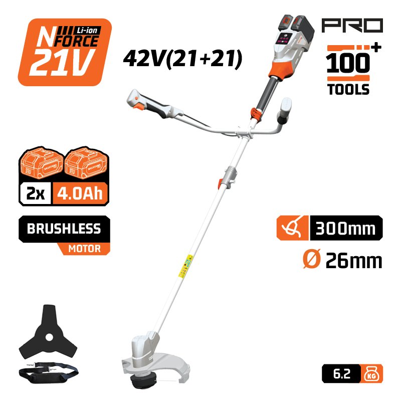 NAKAYAMA Pro EC4611X44 BRUSHCUTTER 42V (21+21) BRUSHLESS,Li-Ion,2x4Ah,THREAD 30cm