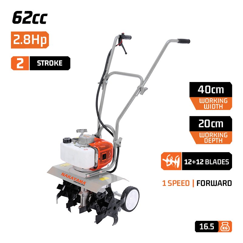 GASOLINE TILLER 62cc, 2,8HP, WIDTH 40cm KNIVES 12+12