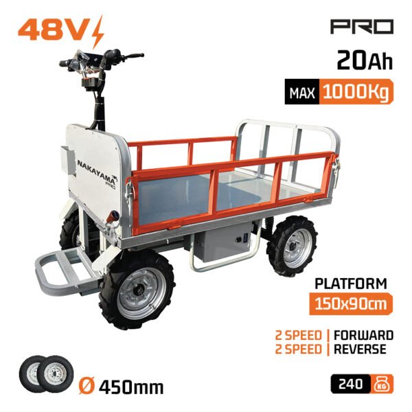 ELECTRIC TRANSPORT VEHICLE, MAX. LOAD 1000Kg, 800W, PLATFORM DIMENSIONS 150X90cm, WITH DRIVER'S PLAT