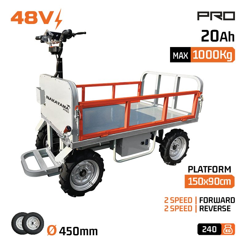 ELECTRIC TRANSPORT VEHICLE, MAX. LOAD 1000Kg, 800W, PLATFORM DIMENSIONS 150X90cm, WITH DRIVER'S PLAT