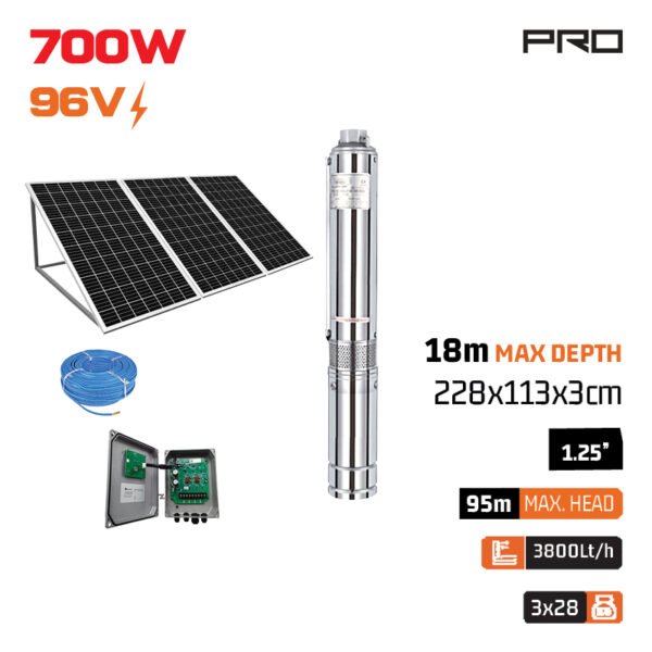 PHOTOVOLTAIC WATER PUMP 96V, 750W, 1.0HP, 3,8m³/H, MAXIMUM PRESSURE 95m, OUTLET: 1,25", SE