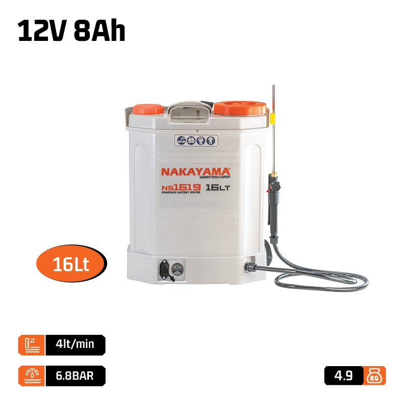 16LT KNAPSACK BATTERY SPRAYER+BRASS CONNECTOR LANCE, 4 NOZZLES