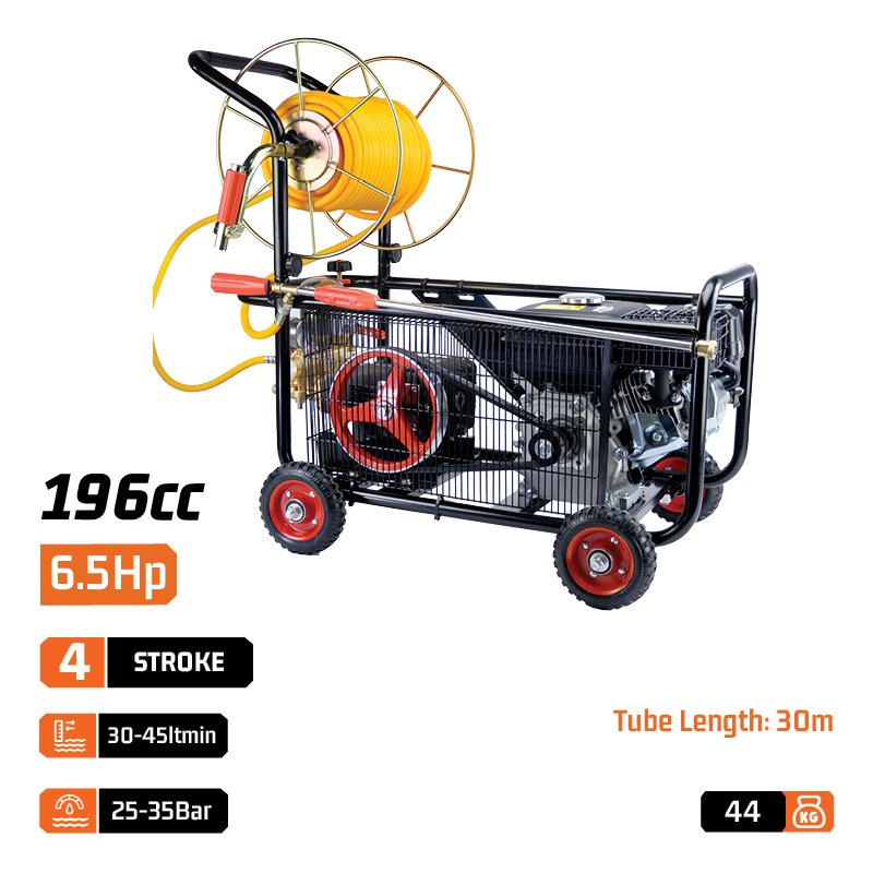GASOLINE WHEELED SPRAYER WITH REEL