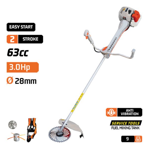 GASOLINE BRUSH CUTTER 3HP, 62cc WITH ANTI-VIBRATION