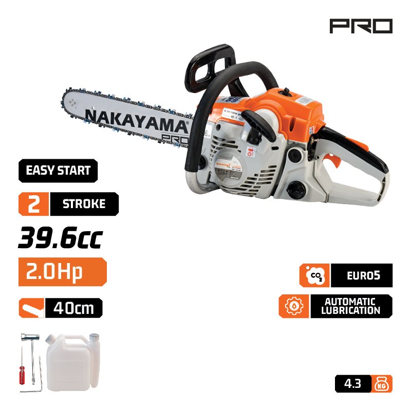 NAKAYAMA PRO Gasoline Chainsaw 2Hp, 39.6Cc, Blade 40Cm, (3/8"Lp 1,3Mm 56Links)