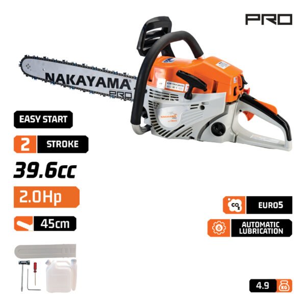 NAKAYAMA PRO Gasoline Chainsaw 2,4Hp, 45,6Cc, 45Cm Bar, 0.325", 1,3Mm, 72Links
