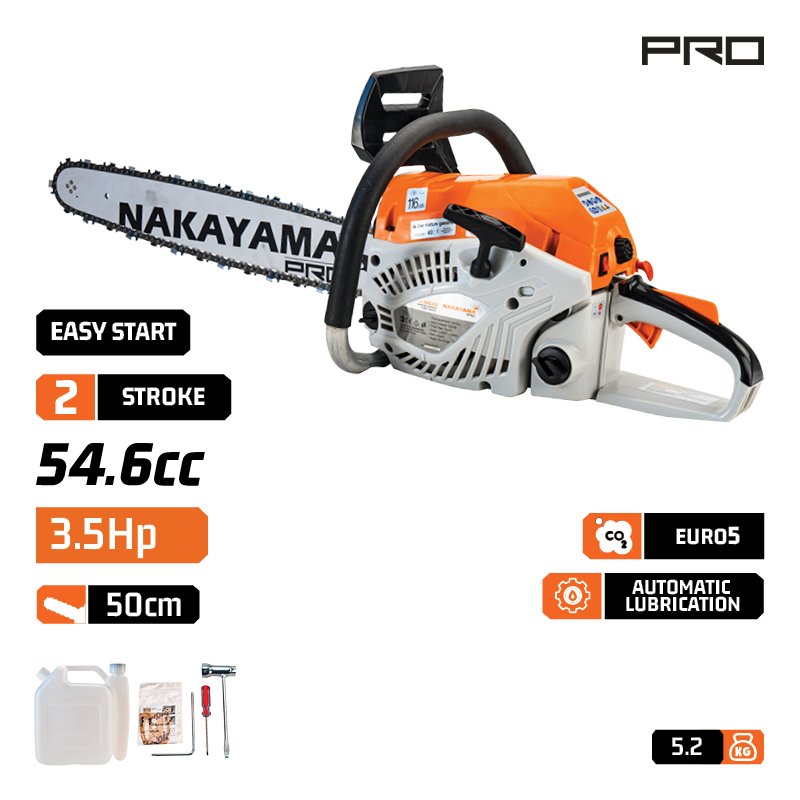 NAKAYAMA PRO Gasoline Chainsaw 3.5Hp, 54,6Cc,50Cmbar , 0,325'' 1,5Mm, 78Links