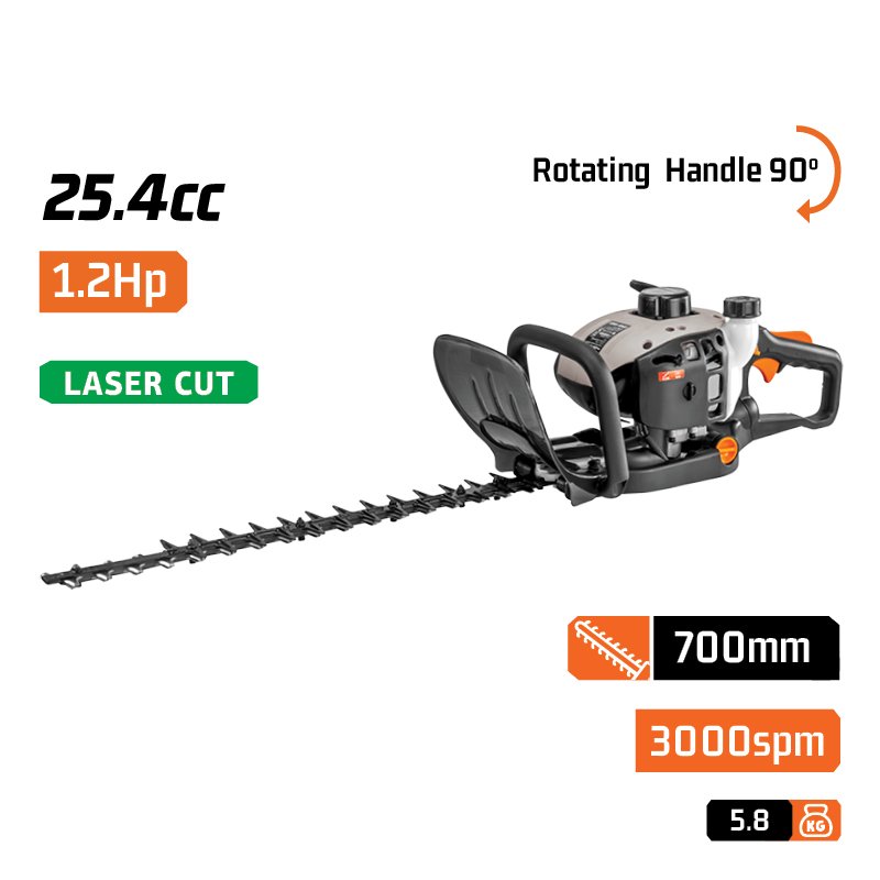 GASOLINE HEDGE TRIMMER 25,4cc, 1,2 Hp, DOUBLE LASER BLADE 70cm