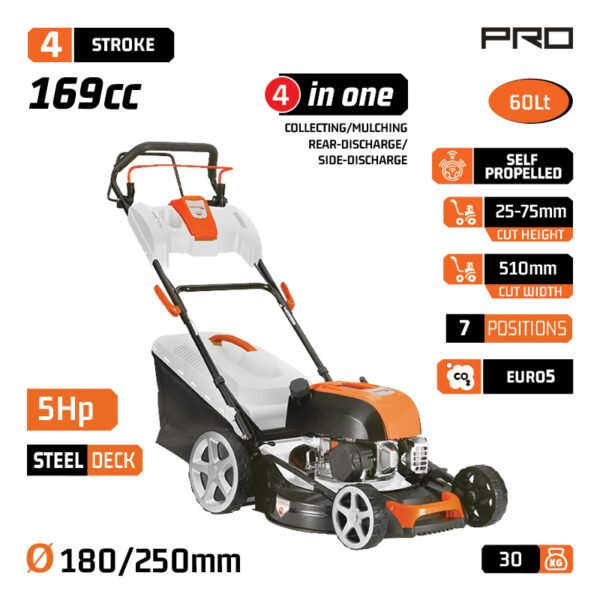 NAKAYAMA Pro PM5510 SELF PROPELLED GASOLINE LAWNMOVER 169cc,51cm ,60L