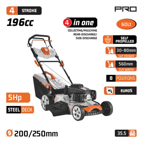 NAKAYAMA PRO PM5560 SELF-PROPELLED GASOLINE LAWNMOVER 196cc, 56cm, 65lt, 4 in 1