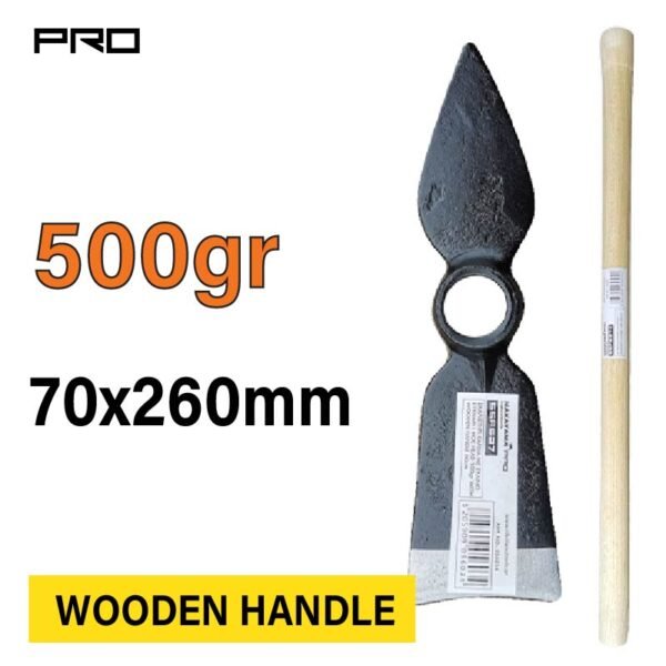 HOE HEAD 500gr WITH WOODEN HANDLE 60cm