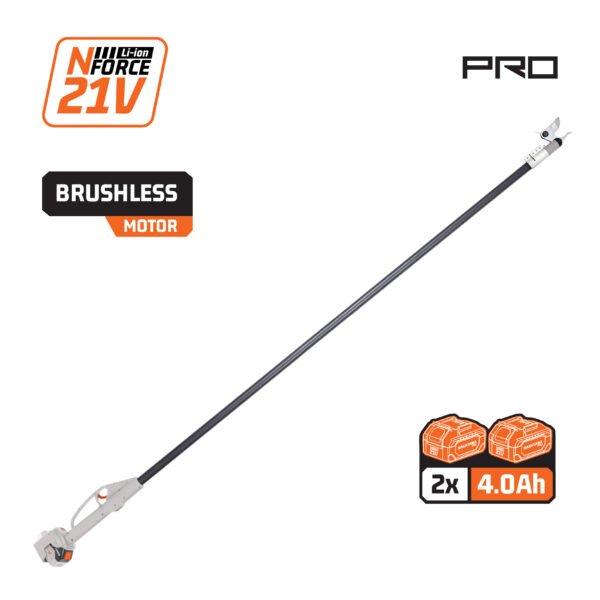 TELESCOPIC CORDLESS POLE SAW 21V, BAR 20cm, 2,3Kg, AUTOMATIC LUBRICATION 2x 4Ah