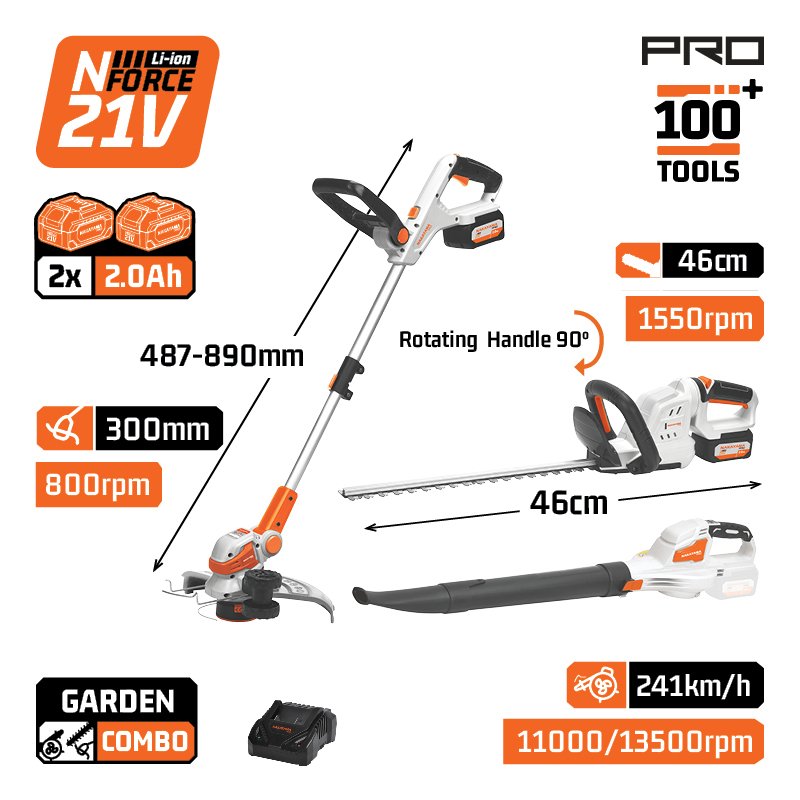 NAKAYAMA Pro EC1740X22T3 CORDLESS GARDEN COMBO, BLOWER, HEDGE TRIMMER, BRUSHCUTTER, 2x 2.0Ah