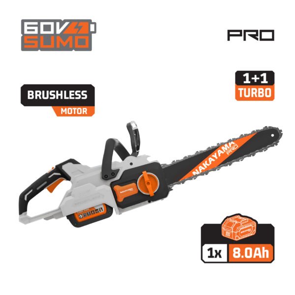 NAKAYAMA Pro EC6010X8 BRUSHLESS CHAINSAW 60V ,Li-ion, BLADE 40cm, 19/25m/s , 1x8,0Ah