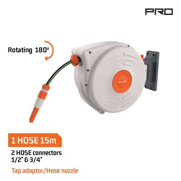 NAKAYAMA Pro GH9160 Ανέμη Ποτίσματος Τοίχου Αυτόματη, Με Λάστιχο 15m 1/2'' & 4 Εξαρτήματα